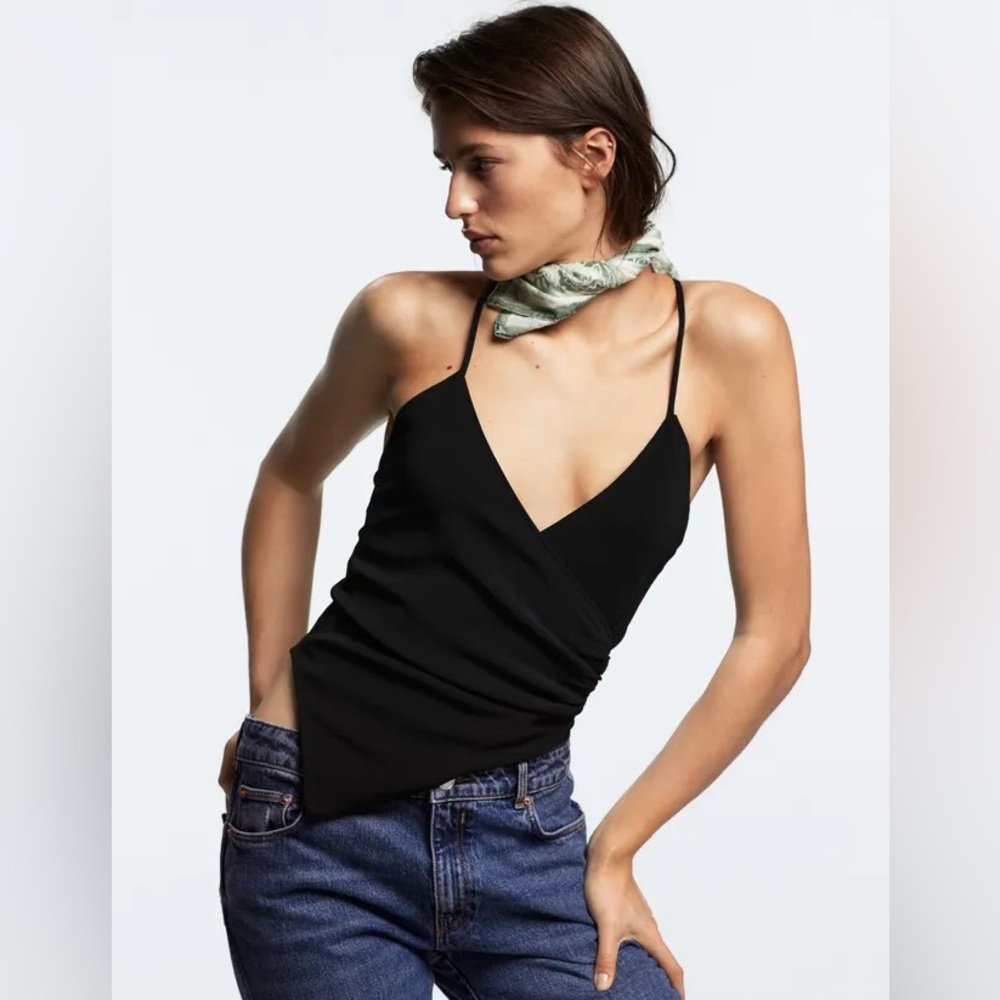 NWT ZARA STRAPPY DRAPED BODYSUIT BLACK SIZE S 4886/257